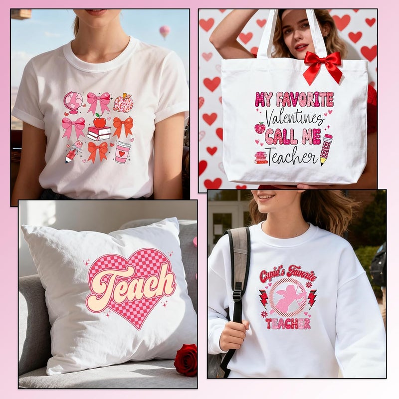 Shejdgart Dtf Transfers Ready to Press - 24 Pcs Valentines Day Teacher Iron on Patches for T-Shirts, Bow Pen Heart Iron on Stickers Heart Hear Heat Transfer Vinyl Decals for DIY Fabric Clothes Decor - Image 5